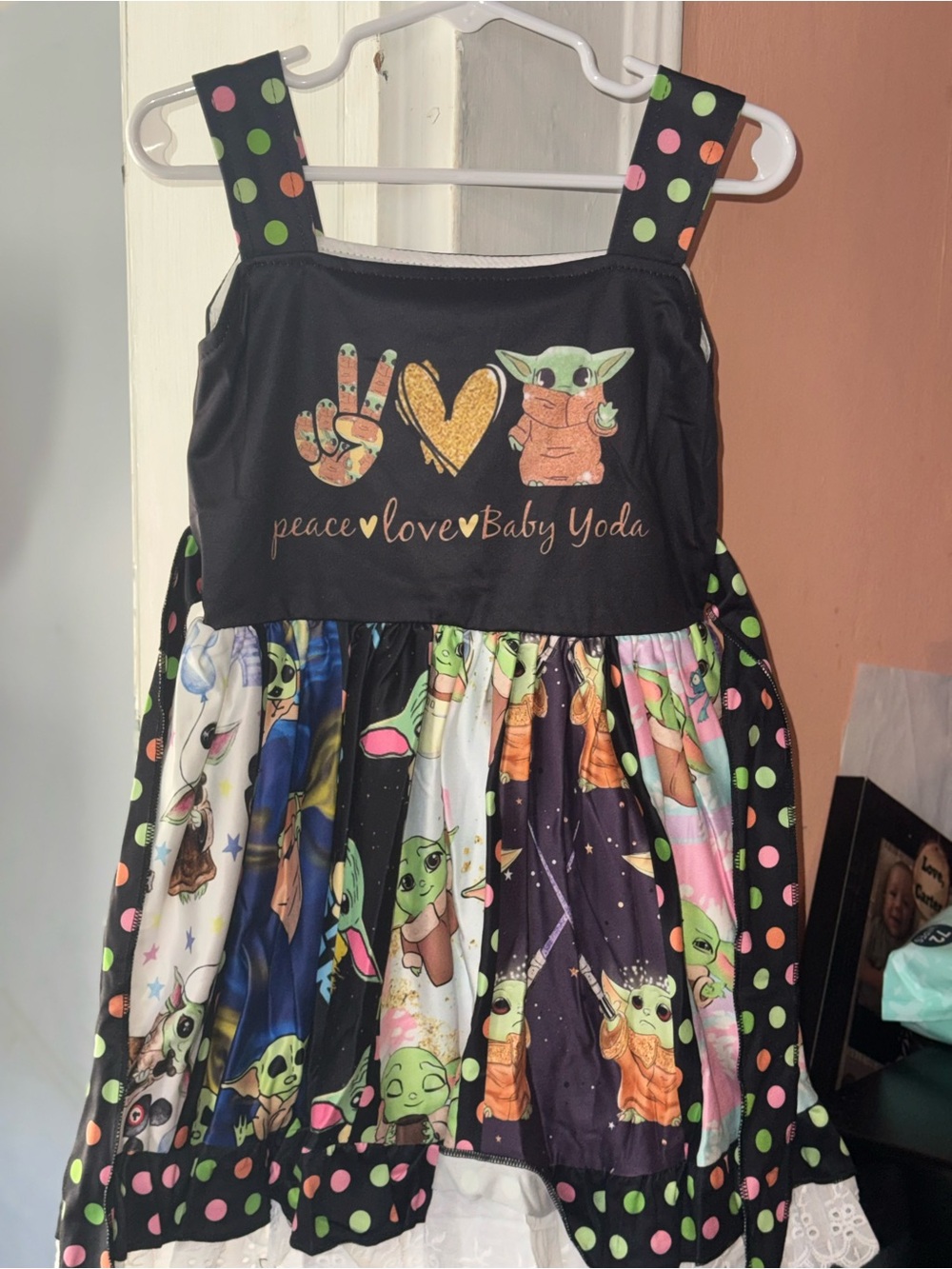 Girls Baby Yoda Boutique tie back twirl dress